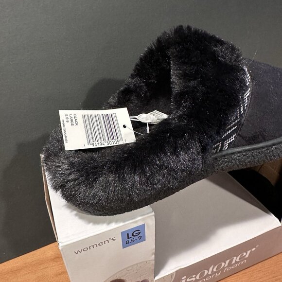 Isotoner Women's Memory Foam Black Slippers L 8.5 - 9 Eco Comfort Hoodback - Picture 2 of 9